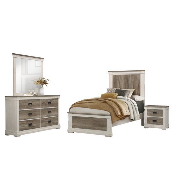 Hometrend Arcadia White and Grey Twin Bedroom Set - 4-Piece
