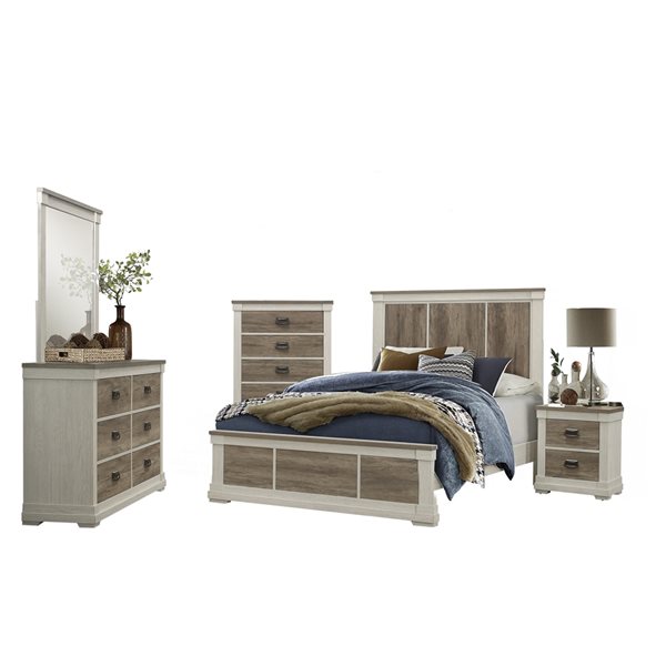 Hometrend Arcadia White and Grey Full Bedroom Set - 5-Piece