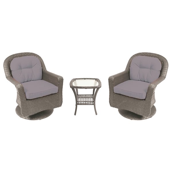 Henryka Wicker Patio Conversation Set with Grey Polyester Cushions - 3-Piece