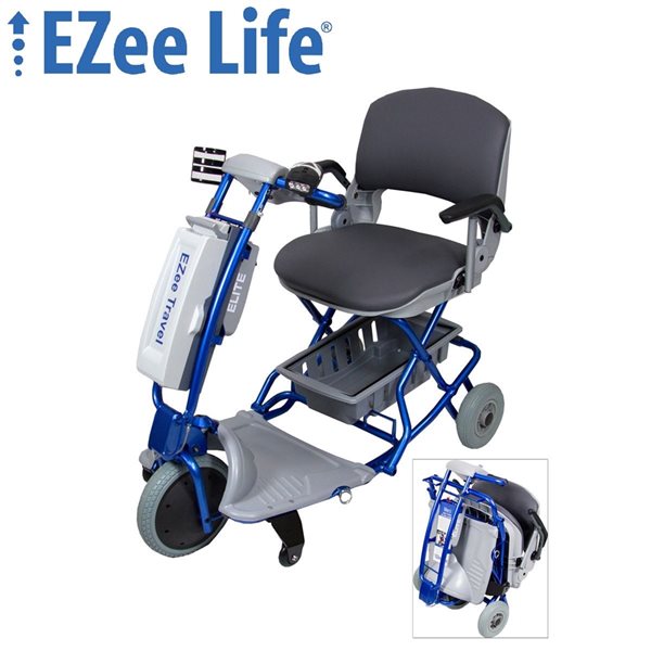 Scooter électrique pliable bleu Ezee Elite par Ezee Life avec siège rembourré