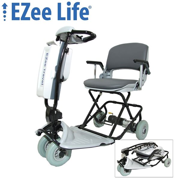Scooter électrique pliable noir Ezee Travel par Ezee Life avec siège rembourré