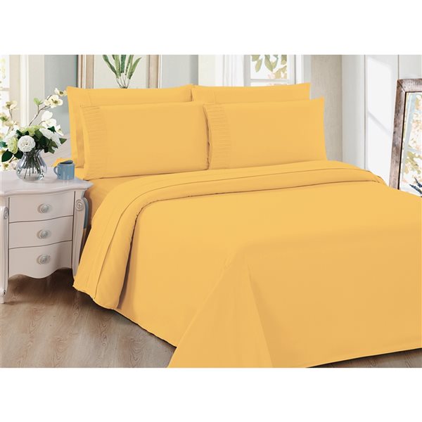 Marina Decoration Queen Yellow Polyester Bed Sheet Set - 6-Piece