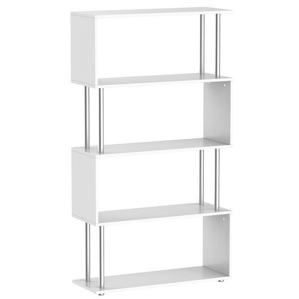 HomCom White Composite 4-Shelf Standard Bookcase