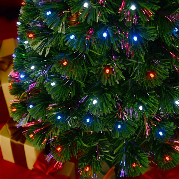 HOMCOM Sapin de Noël artificiel 90 cm arbre de Noël lumineux LED 90  branches fibre optique décoration exquise vert
