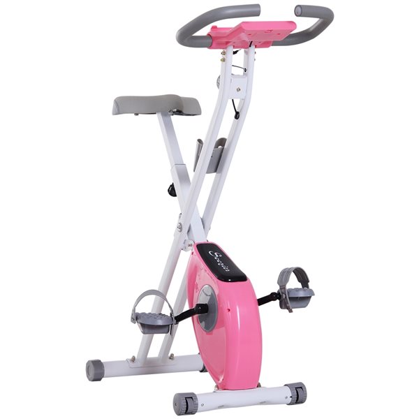 Vélo d'exercice Soozier vertical magnétique avec support pour téléphone, rose