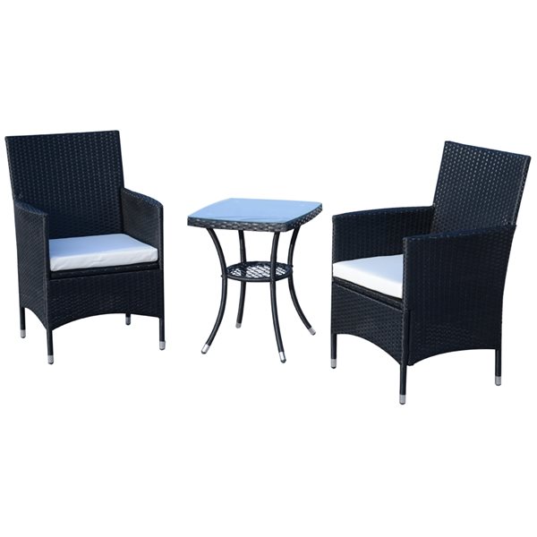 Outsunny 3-Piece Black Frame Bistro Patio Set with White Cushions