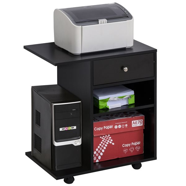Table mobile noire pour imprimante Vinsetto de 27 po x 23 1/2 po avec support pour unité centrale