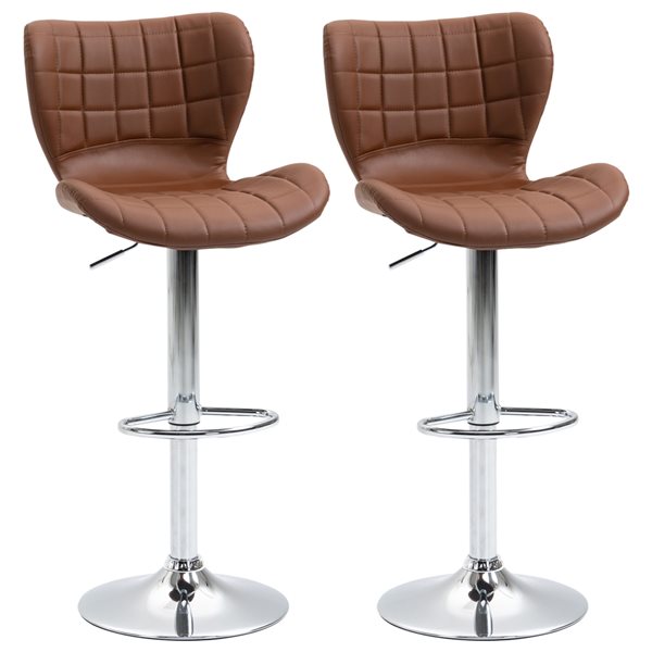 Homcom Brown Faux Leather Swivel Bar, Brown Leather Swivel Counter Height Stools