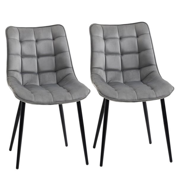 Chaise d'appoint contemporaine rembourrée par HomCom en polyester gris avec cadre en métal, ensemble de 2