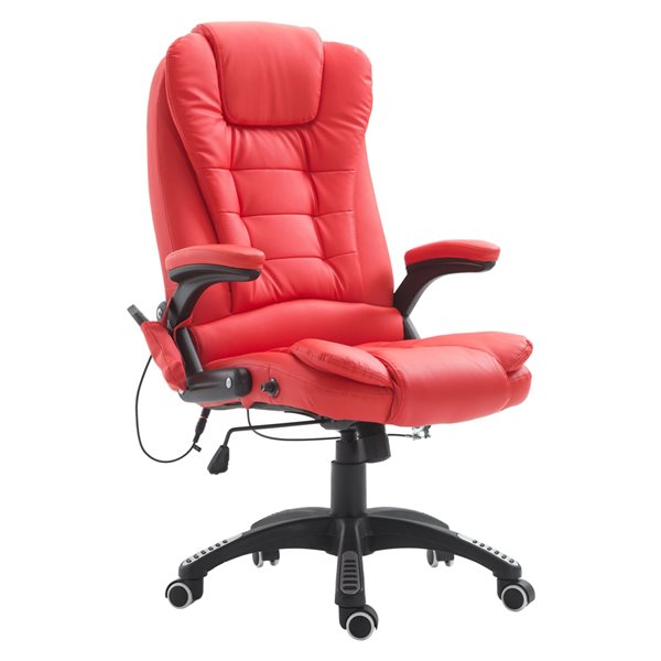 Chaise de bureau ergonomique contemporaine HomCom rouge pivotante à hauteur réglable avec fonction de massage