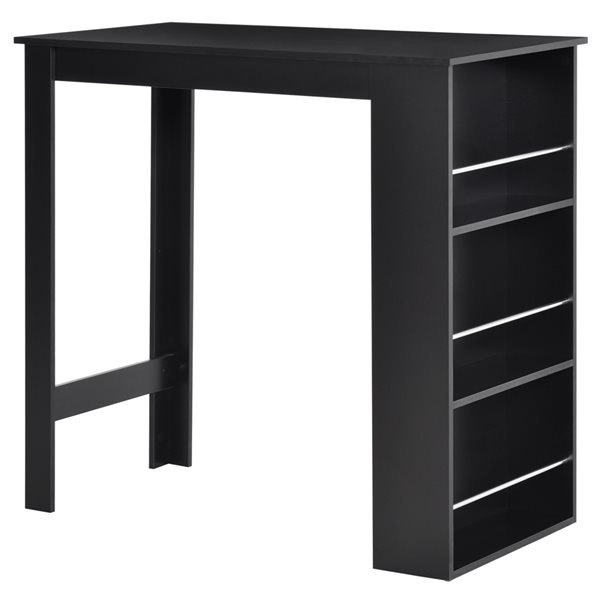 Table haute rectangulaire noire HomCom en bois avec étagères de rangement