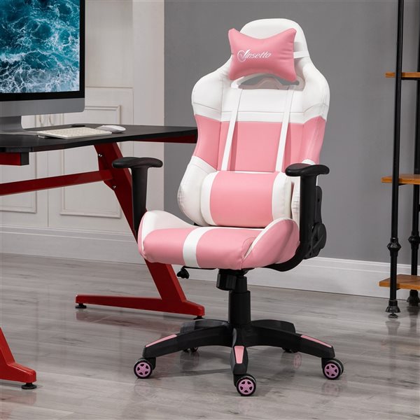 Vinsetto Modern Pink and White Faux Leather Gaming Chair 921-204 | Réno ...