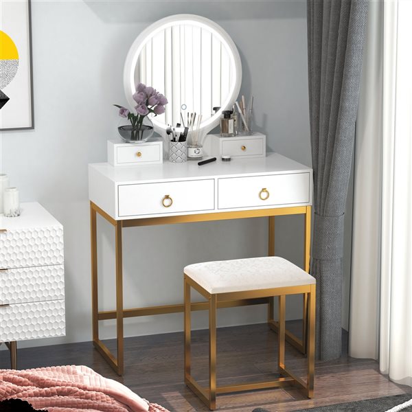 HomCom 31.5-in White/Gold Makeup Vanity 831-396V80  Réno-Dépôt