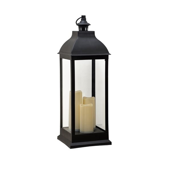 Sunjoy Hiltop 9.45-in X 27.95-in Black Plastic LED Light Outdoor Decorative Lantern