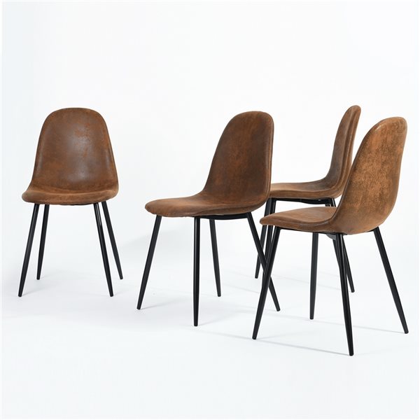 Ensemble de 4 chaises de salle à manger Charlton par FurnitureR en microsuède brun vieilli avec pieds en métal noir