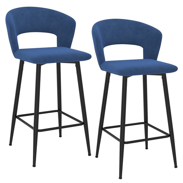!nspire 26-in Blue Modern Upholstered Counter Stools with Footrest - Set of 2