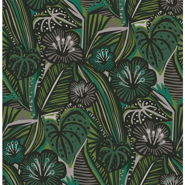 Papier peint autocollant Lotusland par Pip & Lo en vinyle vert à motif  floral de 30.75pi² PLS4205