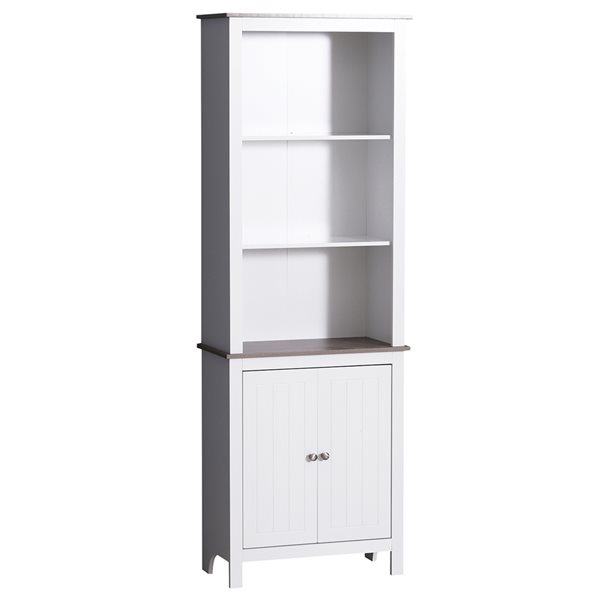 HomCom White MDF 3-Shelf Standard Bookcase with 2 Doors 801-087V01 ...