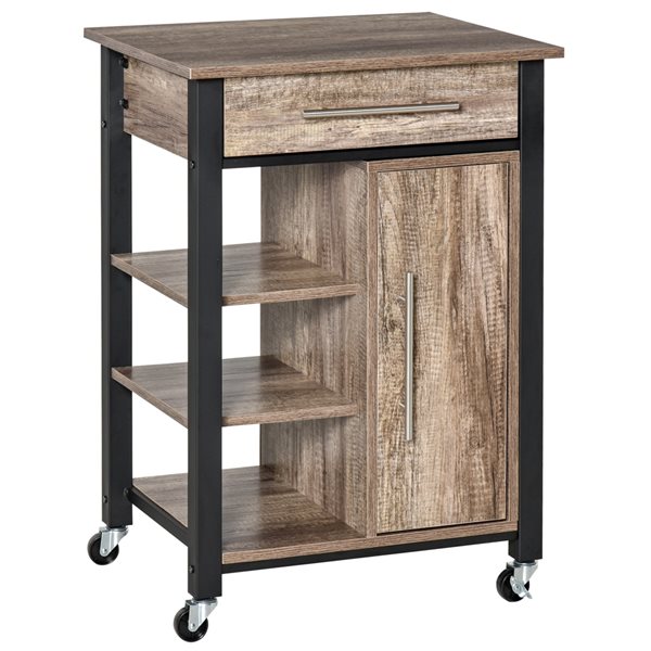 HomCom Grey Metal Base with Wood Top Kitchen Cart (19.75-in x 23.5-in x 33.25-in)