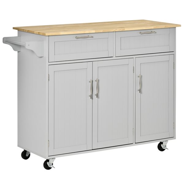 HomCom Grey Wood Base with Rubberwood Top Kitchen Island (47.75-in x 18-in x 35.75-in)