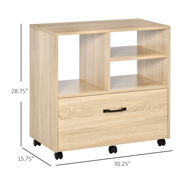 Meuble-classeur mobile de couleur chêne à 2 tiroirs Vinsetto de 31 1/2 po x  28 1/4 po avec rangement ajustable 924-034AK