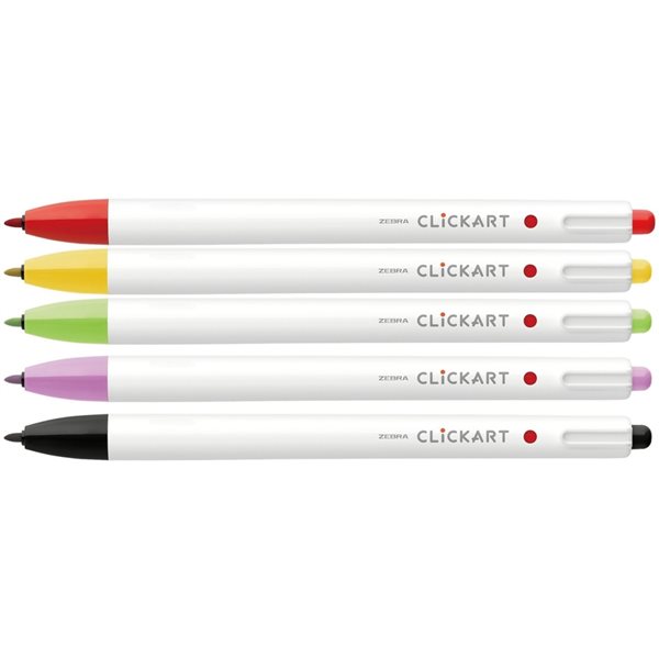 Zebra Clickart Retractable Marker Pen 0.6mm - Assorted, 6 Pack