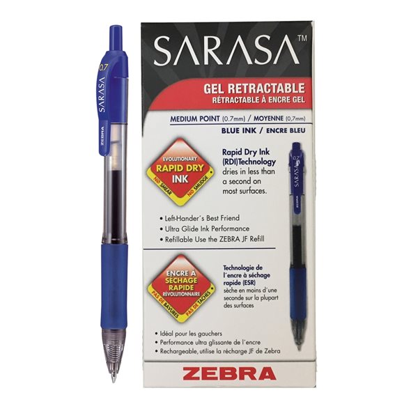 Zebra Pen Sarasa Retractable Gel Ink Pens, Medium Point 0.7mm, Blue Rapid  Dry Ink, 16-Count, Packing May Vary