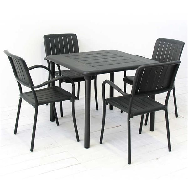 Nardi Patio Dining Set with Maestrale 90 Table and 4 Musa Arm Chairs in Charcoal