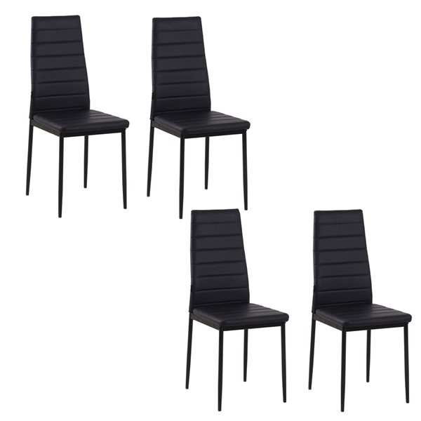 Chaises de salle à manger noires et rembourrées à haut dossier HomCom en similicuir, ensemble de 4