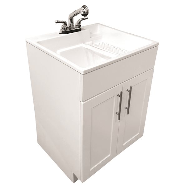 Lavabo de lavage autoportant blanc par Rugged Tub de 21 po x 24 po (drain et robinet compris)