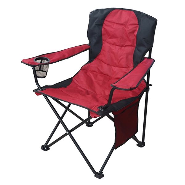 Chaise de camping pliante ProYard Decor surdimensionnée avec porte-gobelet  et sac de transport en nylon, rouge 184046