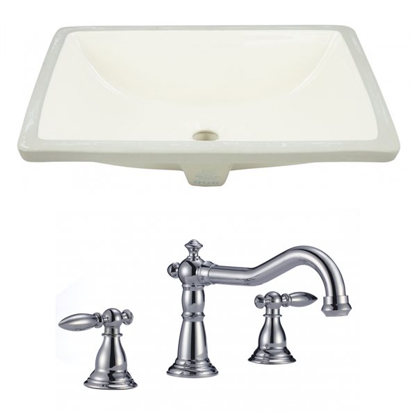 American Imaginations 13.5-in L x 18.25-in W Undermount Rectangular  Bathroom Sink and Faucet with Overflow Drain - Biscuit Gla AI-999-22907