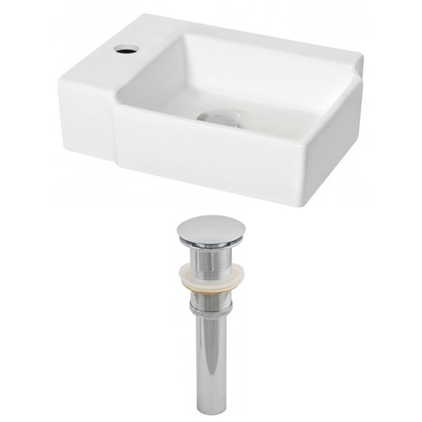 American Imaginations White Ceramic Wall-Mounted Rectangular Bathroom Sink with Drain (11 3/4-in x 16 1/4-in)
