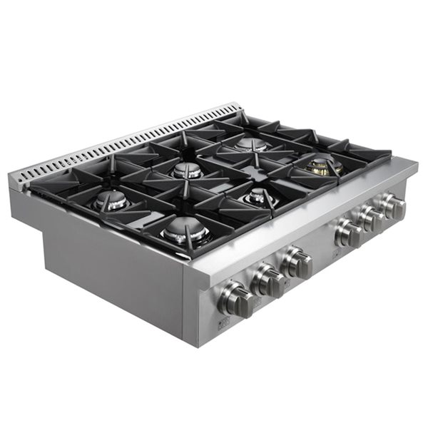 Whirlpool Table de cuisson à gaz de 36 po en acier inoxydable avec 5  brûleurs et plaque de