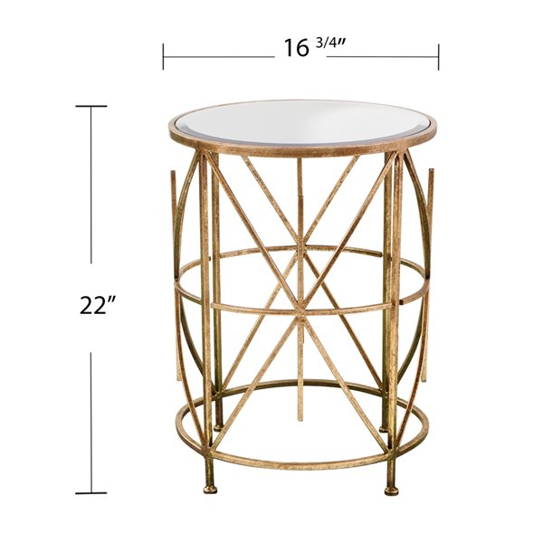 Southern Enterprises Stravia Antique Gold Mirror Round End Table