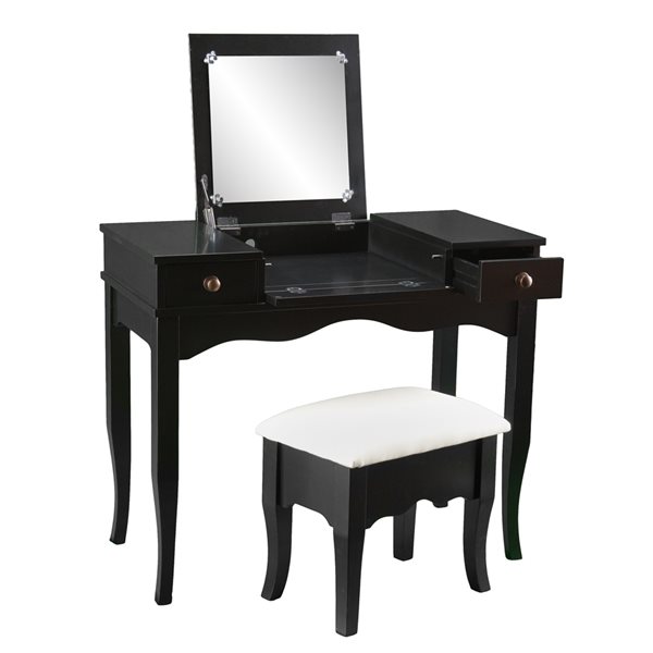 HOMCOM Ensemble de coiffeuse avec tabouret miroir rabattable style