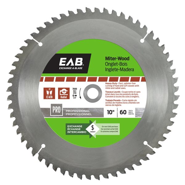 Exchange-A-Blade 60-Tooth 10-in Dry Cut Only Standard Tooth Carbide Mitre  Saw Blade 1018522 Réno-Dépôt