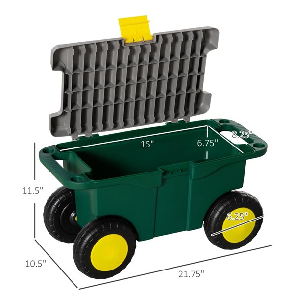 Outsunny Green Portable Wheeled Plastic Tool Box with Removable