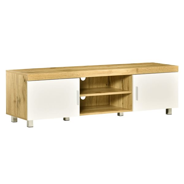 HomCom White and Natural Wood 55-in TV Stand