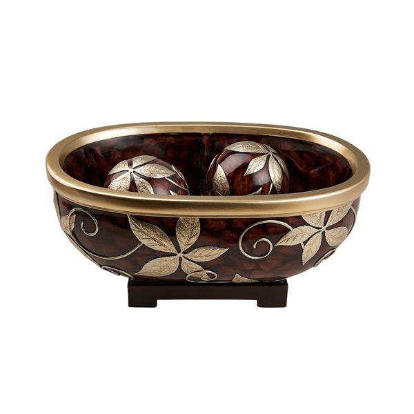 ORE International Cherry Brown Polyresin Bowl Tabletop Decoration with Spheres