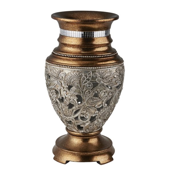 Décoration de table ORE International vase floral en polyrésine argent et bronze