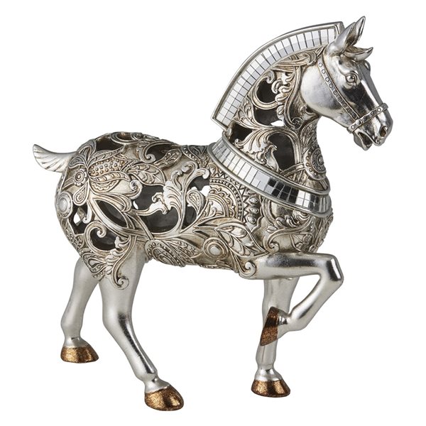 Décoration de table ORE International statue de cheval en polyrésine argent et or