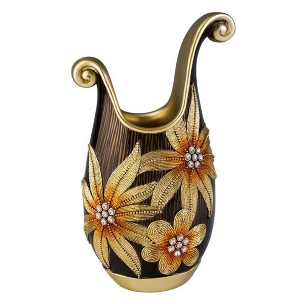 Décoration de table ORE International vase en polyrésine brun et or