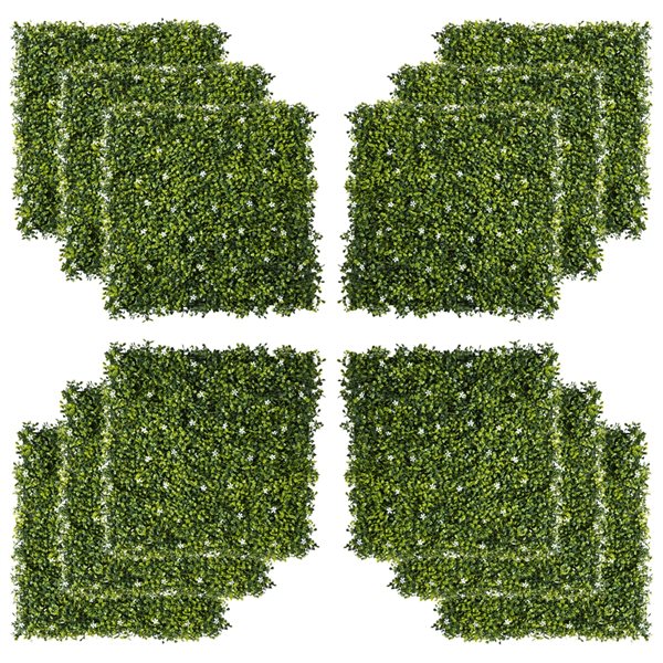 Panneau de buis artificiel vert de 20 po x 20 po par Outsunny, 12 pièces