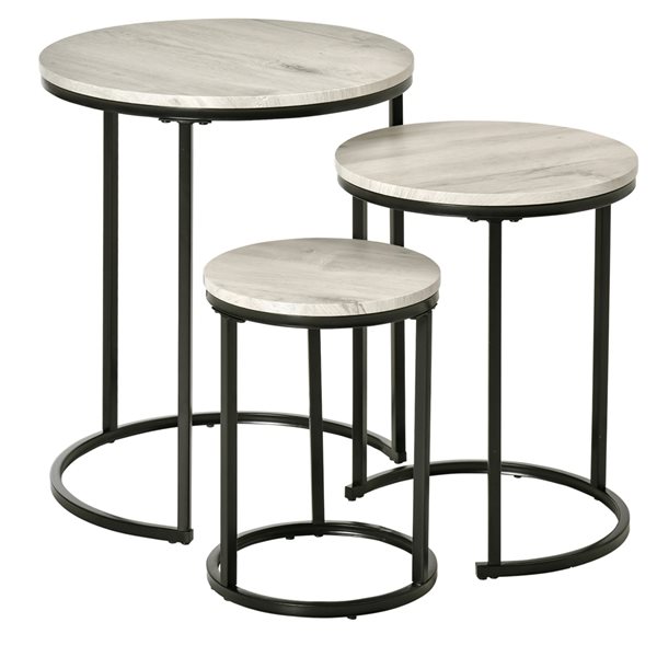 Ensemble de tables gigognes en MDF gris avec cadre en acier par HomCom, 3 pièces