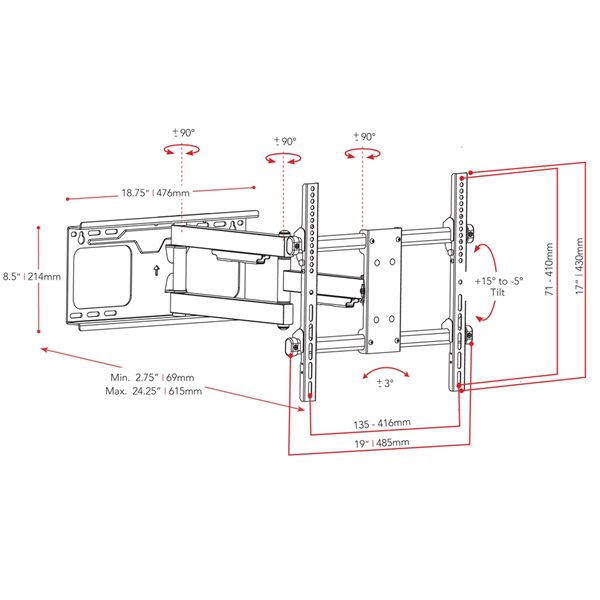 CorLiving Full-Motion H-frame Wall Mount for 32-in - 70-in TVs MPM-801-A