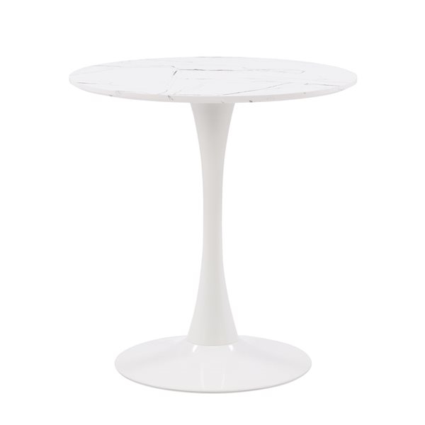 CorLiving Ivo White Round Marble Top Pedestal Bistro Table