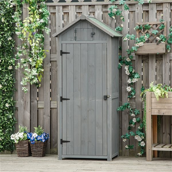 Outsunny Grey 3-ft x 2-ft Saltbox Cunninghamia Wood Storage Shed 845 ...