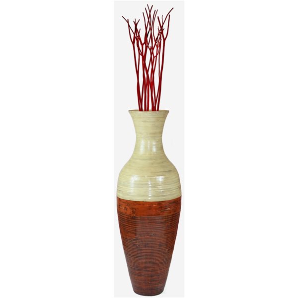 Decorative Conemporary Tall Trumpet Shape Floor Vase, Brown 30 Inch