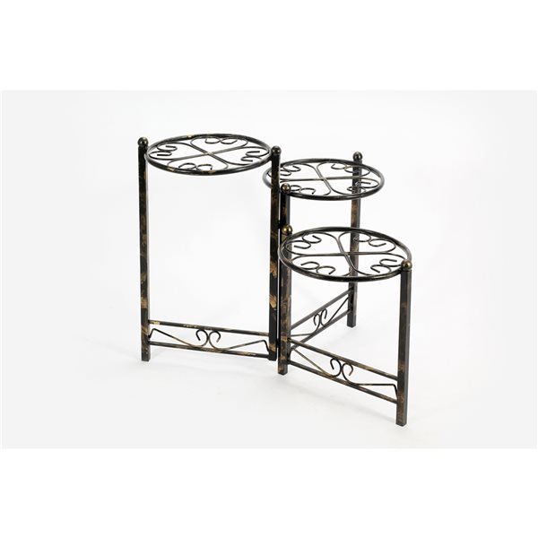 ORE International 24.41-in 3-Tier Black/Gold Outdoor Round Steel Plant Stand